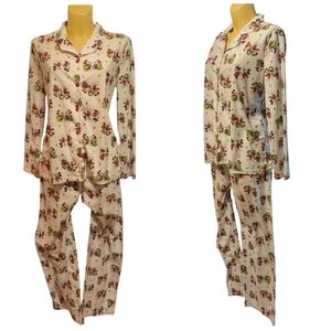 DISNEY White Mickey And Minnie Christmas Print Soft Textured Pajama Set